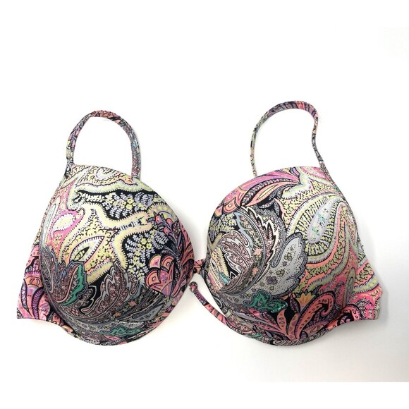 Victoria’s Secret Bikini Top‎ Paisley Black Pink Yellow Green 36DD underwire - Picture 6 of 6